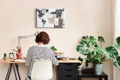 Quadro em cortiça Mapa com inscrições