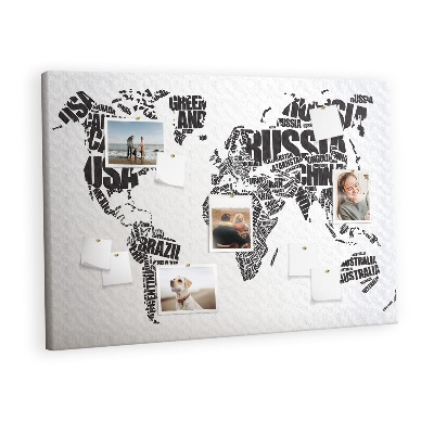 Quadro em cortiça Mapa com inscrições