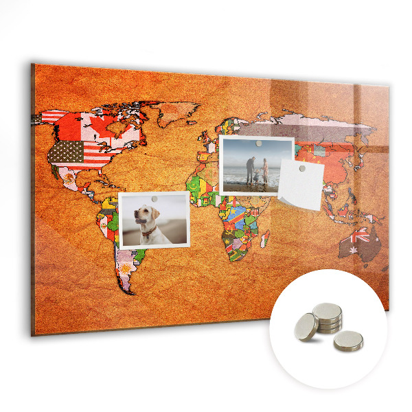 Quadro magnético decorativo Mapa-múndi com bandeiras
