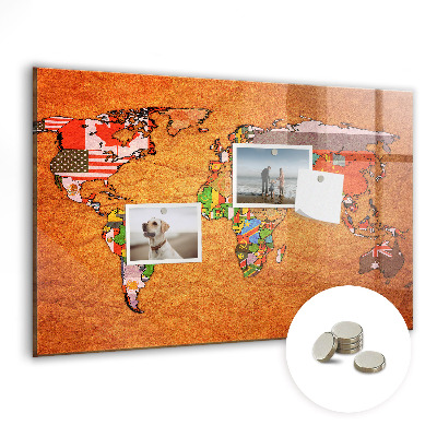 Quadro magnético decorativo Mapa-múndi com bandeiras