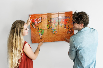Quadro magnético decorativo Mapa-múndi com bandeiras