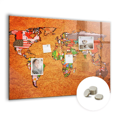 Quadro magnético decorativo Mapa-múndi com bandeiras