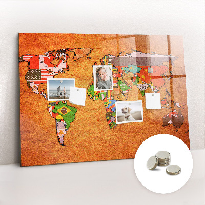 Quadro magnético decorativo Mapa-múndi com bandeiras