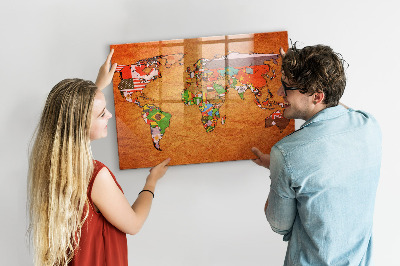 Quadro magnético decorativo Mapa-múndi com bandeiras