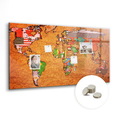Quadro magnético decorativo Mapa-múndi com bandeiras