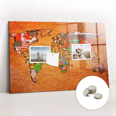 Quadro magnético decorativo Mapa-múndi com bandeiras