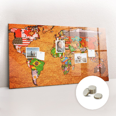 Quadro magnético decorativo Mapa-múndi com bandeiras