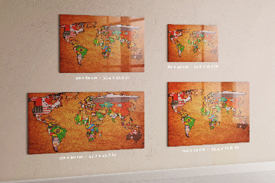 Quadro magnético decorativo Mapa-múndi com bandeiras