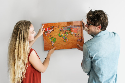 Quadro magnético decorativo Mapa-múndi com bandeiras
