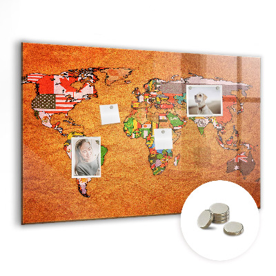 Quadro magnético decorativo Mapa-múndi com bandeiras