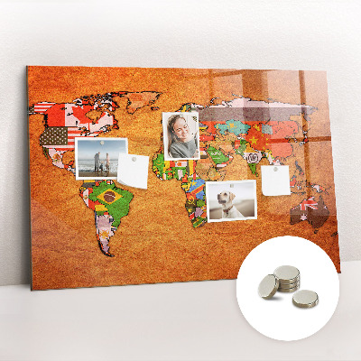 Quadro magnético decorativo Mapa-múndi com bandeiras
