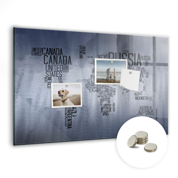 Quadro magnético decorativo Mapa-múndi com legendas