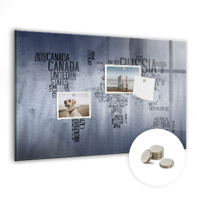 Quadro magnético decorativo Mapa-múndi com legendas