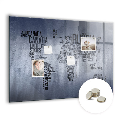 Quadro magnético decorativo Mapa-múndi com legendas