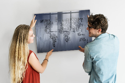 Quadro magnético decorativo Mapa-múndi com legendas