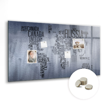 Quadro magnético decorativo Mapa-múndi com legendas