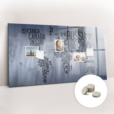 Quadro magnético decorativo Mapa-múndi com legendas