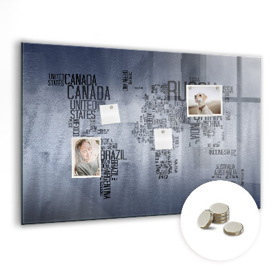 Quadro magnético decorativo Mapa-múndi com legendas