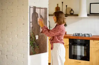 Quadro magnético com caneta em madeira rústica