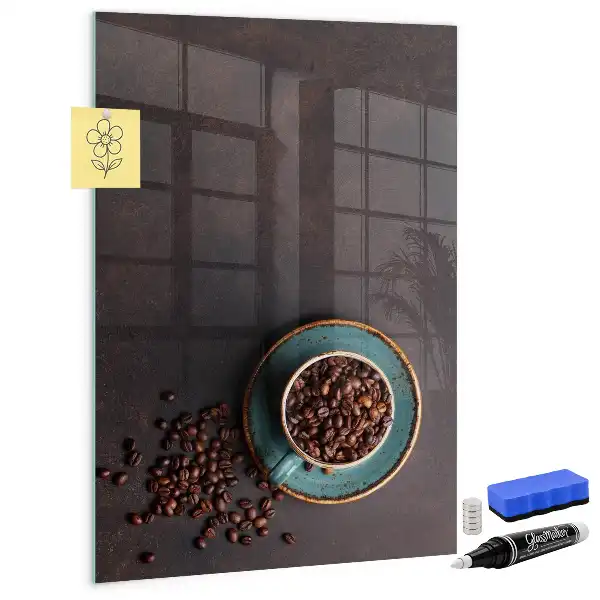 Quadro magnético com caneta e estampa de grãos de café