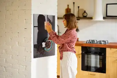 Quadro magnético com caneta e estampa de grãos de café