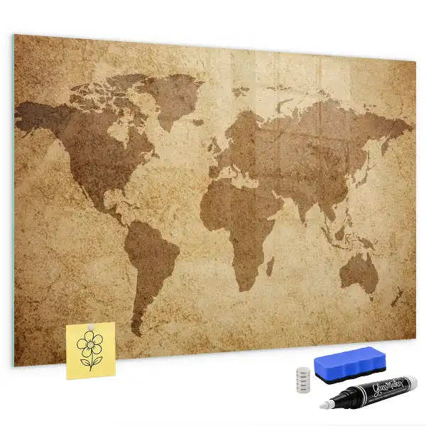 Mapa-múndi vintage quadro magnético com caneta