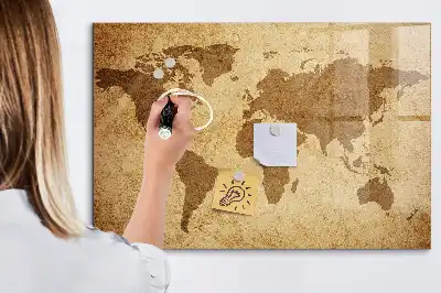 Mapa-múndi vintage quadro magnético com caneta