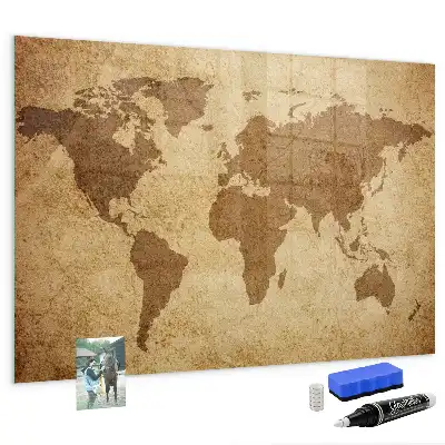 Mapa-múndi vintage quadro magnético com caneta