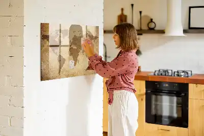 Mapa-múndi vintage quadro magnético com caneta