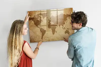 Mapa-múndi vintage quadro magnético com caneta