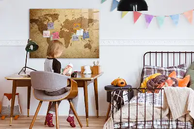 Mapa-múndi vintage quadro magnético com caneta