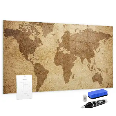 Mapa-múndi vintage quadro magnético com caneta