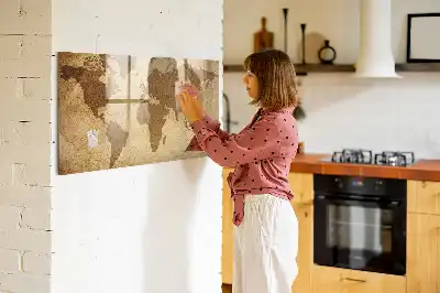Mapa-múndi vintage quadro magnético com caneta