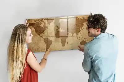 Mapa-múndi vintage quadro magnético com caneta