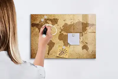 Mapa-múndi vintage quadro magnético com caneta