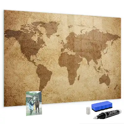 Mapa-múndi vintage quadro magnético com caneta