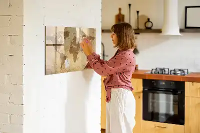 Mapa-múndi vintage quadro magnético com caneta