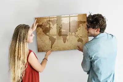 Mapa-múndi vintage quadro magnético com caneta