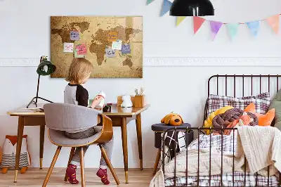 Mapa-múndi vintage quadro magnético com caneta