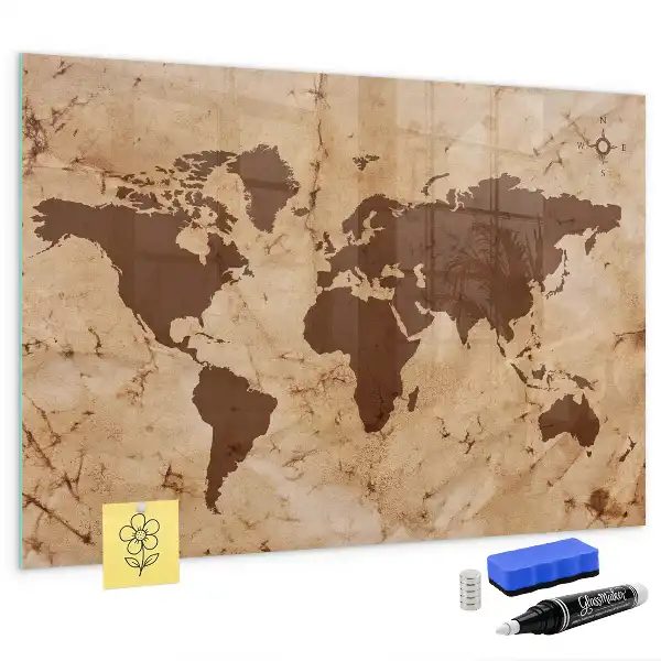 Quadro magnético de apagar a seco com estampa de mapa-múndi vintage