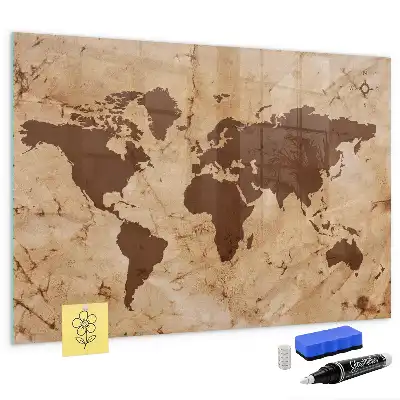Quadro magnético de apagar a seco com estampa de mapa-múndi vintage