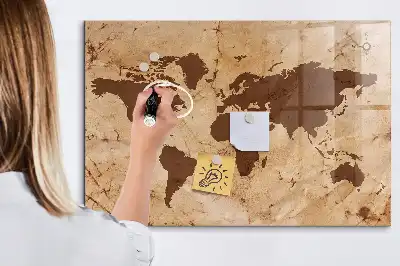 Quadro magnético de apagar a seco com estampa de mapa-múndi vintage
