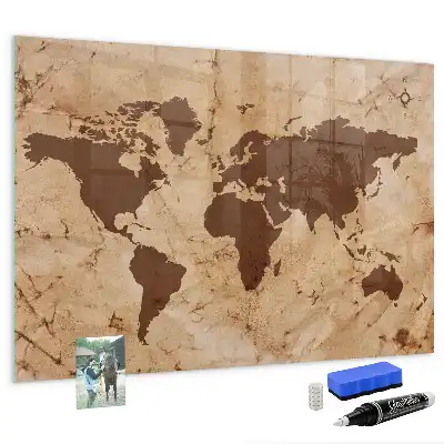 Quadro magnético de apagar a seco com estampa de mapa-múndi vintage
