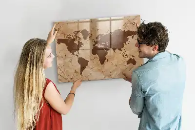 Quadro magnético de apagar a seco com estampa de mapa-múndi vintage