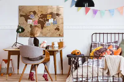Quadro magnético de apagar a seco com estampa de mapa-múndi vintage
