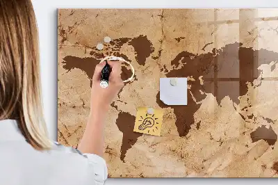 Quadro magnético de apagar a seco com estampa de mapa-múndi vintage