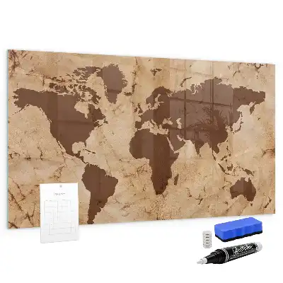 Quadro magnético de apagar a seco com estampa de mapa-múndi vintage