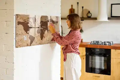 Quadro magnético de apagar a seco com estampa de mapa-múndi vintage