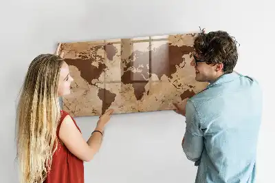 Quadro magnético de apagar a seco com estampa de mapa-múndi vintage