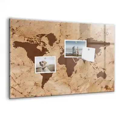 Quadro magnético de apagar a seco com estampa de mapa-múndi vintage